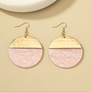 14K Gold Plated Geometric Pastel Pink Pearlescent Shade Dangle Earrings